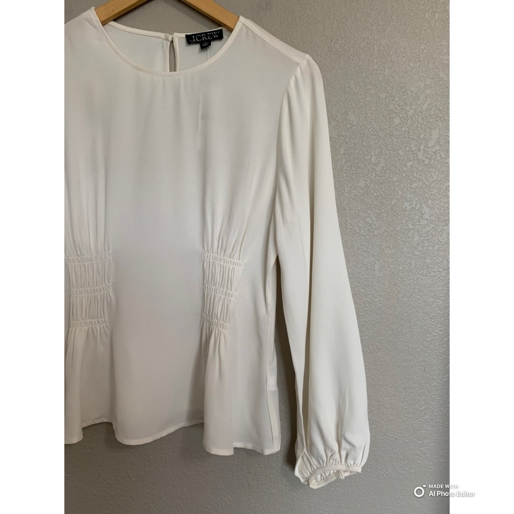 J Crew Size 8 Ivory Shirred Waist Blouse Top in Viscose Crepe Long Sleeve NWT - Picture 5 of 17